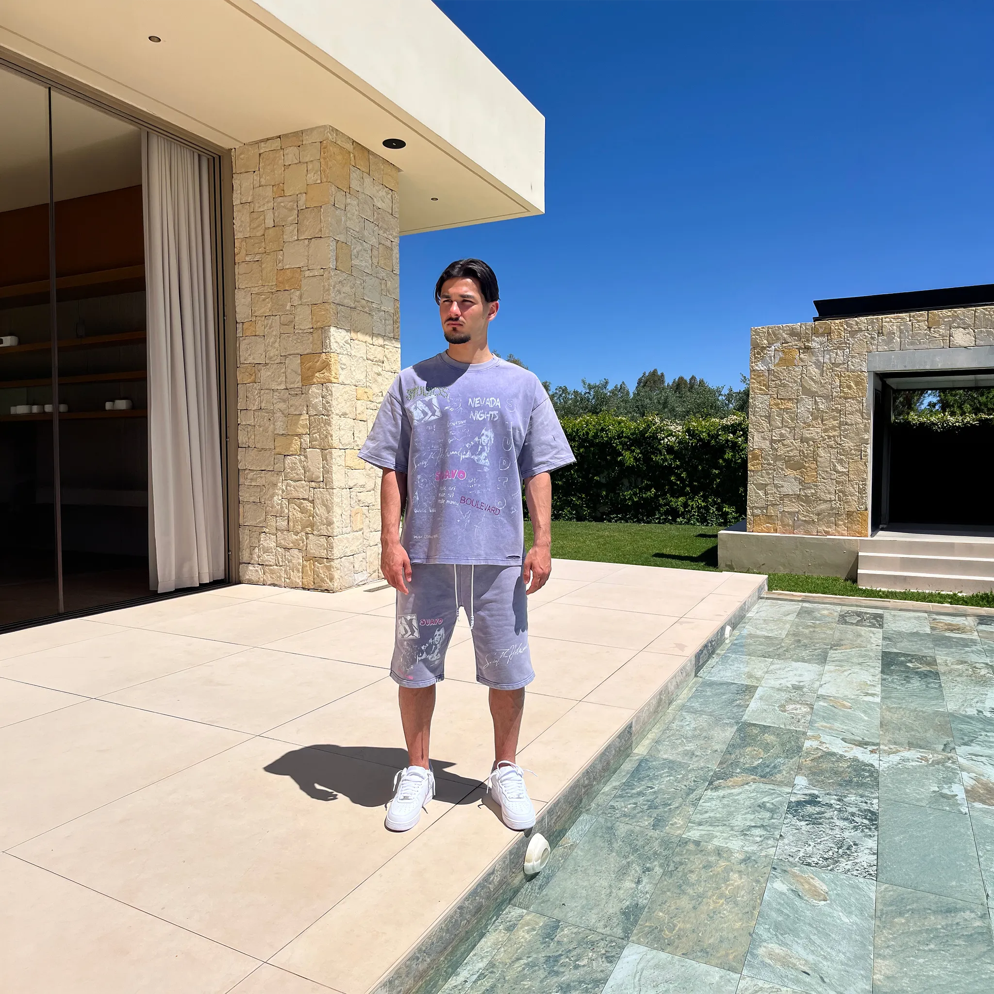 Model View of Suavo World Saint Hollywood Ultra Violet Shorts